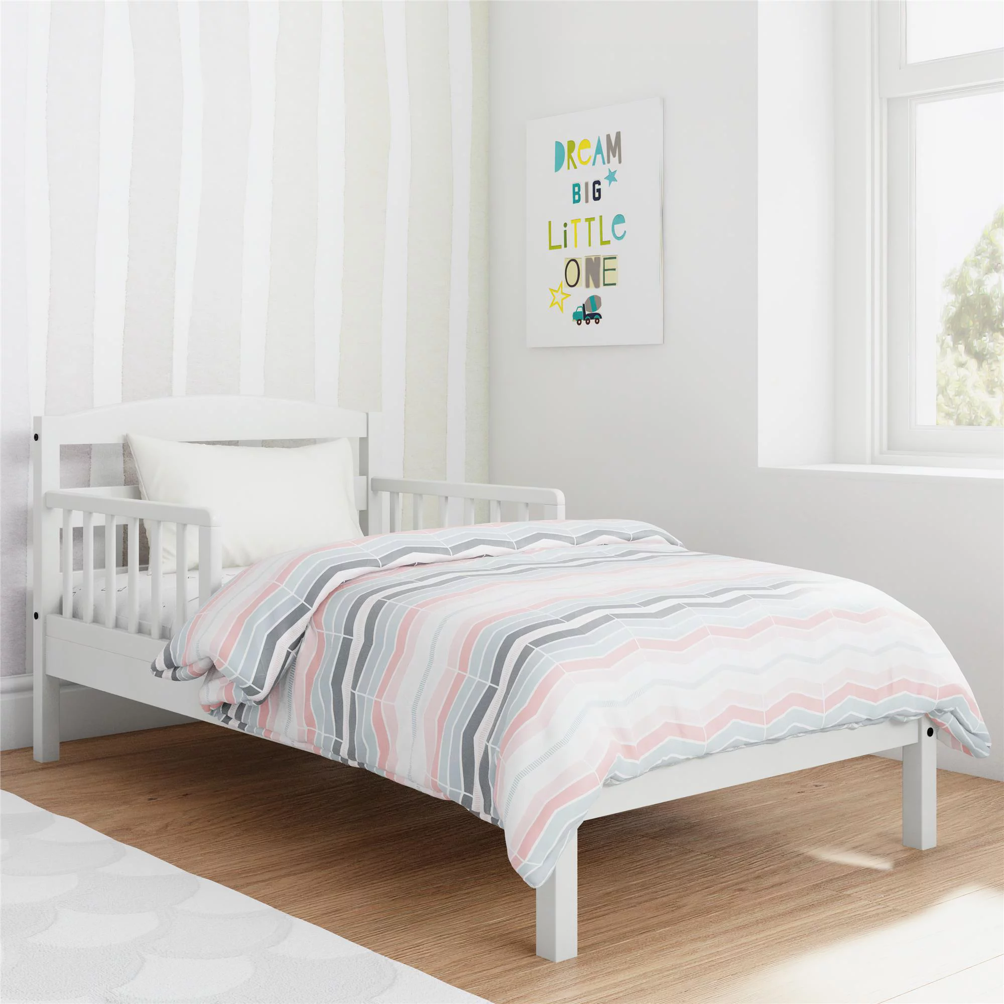 Baby Relax Jackson Kids Wood Toddler Bed with Safety Guardrails, White