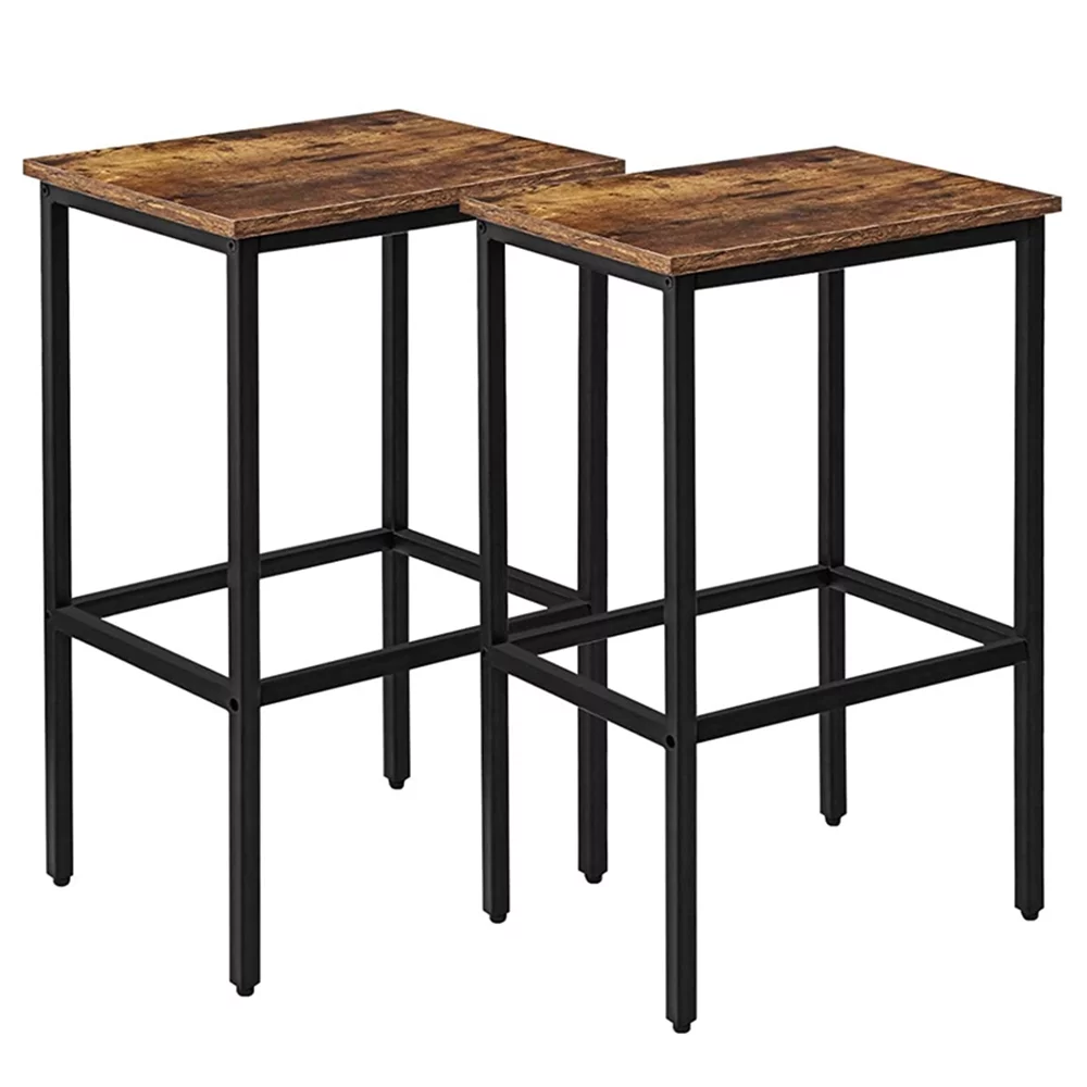 Bar Stools Set of 2 Counter Height Bar Stools, 25.6 inch Backless Wood Counter Stool No Back Bar Stool Chairs Barstools for Kitchen, Brown Finish Metal Frame