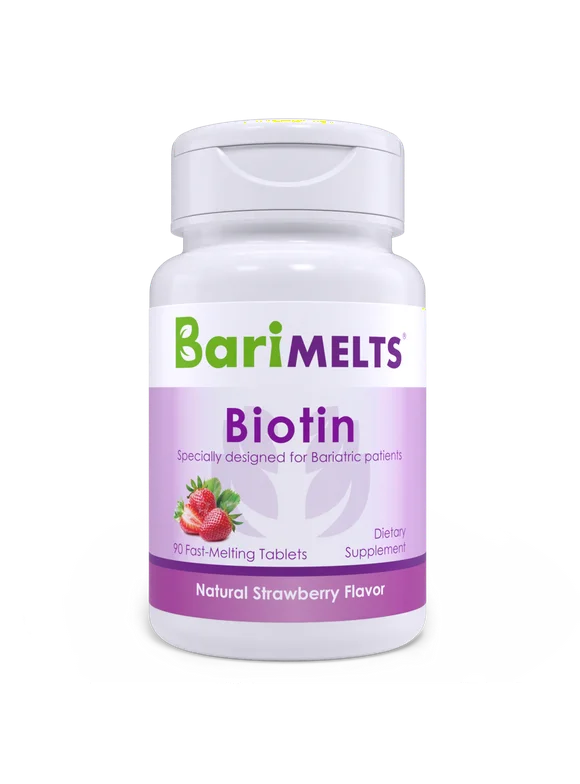 BariMelts Bariatric Biotin to Support Healthy Skin, Hair, and Nails Growth, Post Weight Loss Surgery Patients, 90 Smooth-Dissolving Tablets, Strawberry Flavor