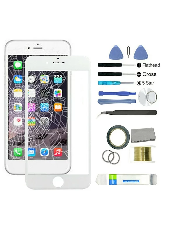 Besufy Replacement Outer Front Glass Screen Lens Repair Kit White for 7 Plus