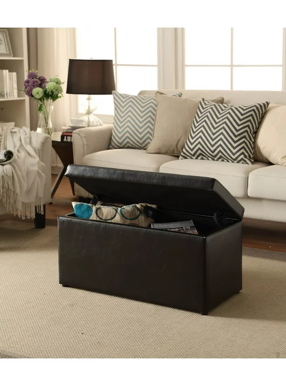 Better Homes & Gardens 30" Hinged Storage Ottoman, Faux Leather Brown