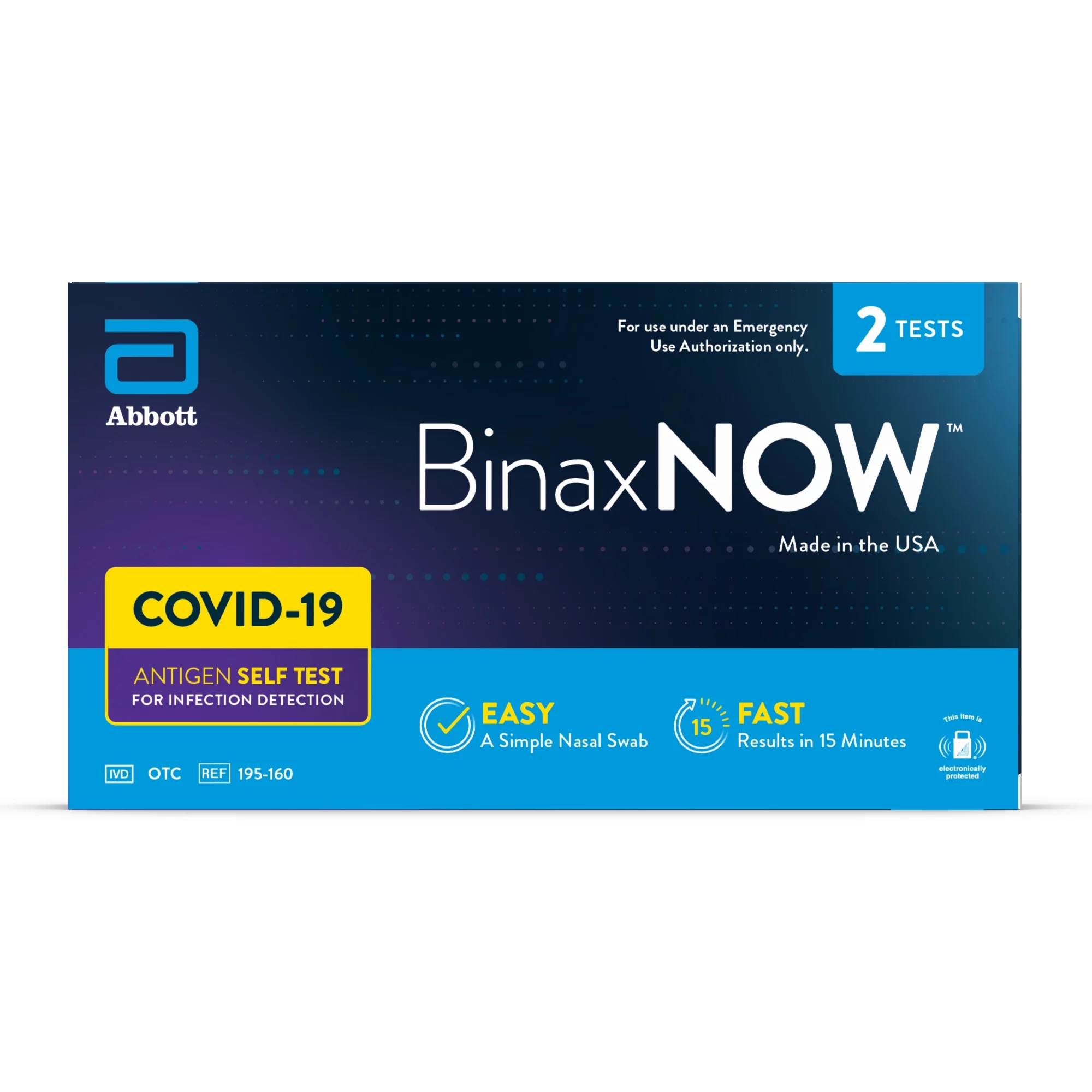 BinaxNOW COVID‐19 Antigen Self Test, 1 Pack, Double, 2-count, At Home COVID-19 Test, 2 Tests