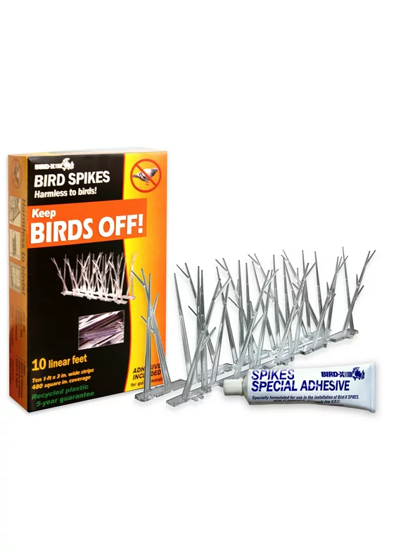Bird-X Plastic Bird Deterrent Spikes, 10ft Kit with adhesive (SP-10-NR)