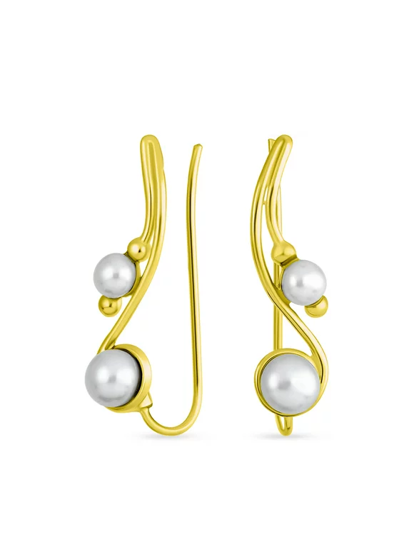 Bling Jewelry Freshwater Pearl Ear Climbers Earrings Gold Plated Sterling