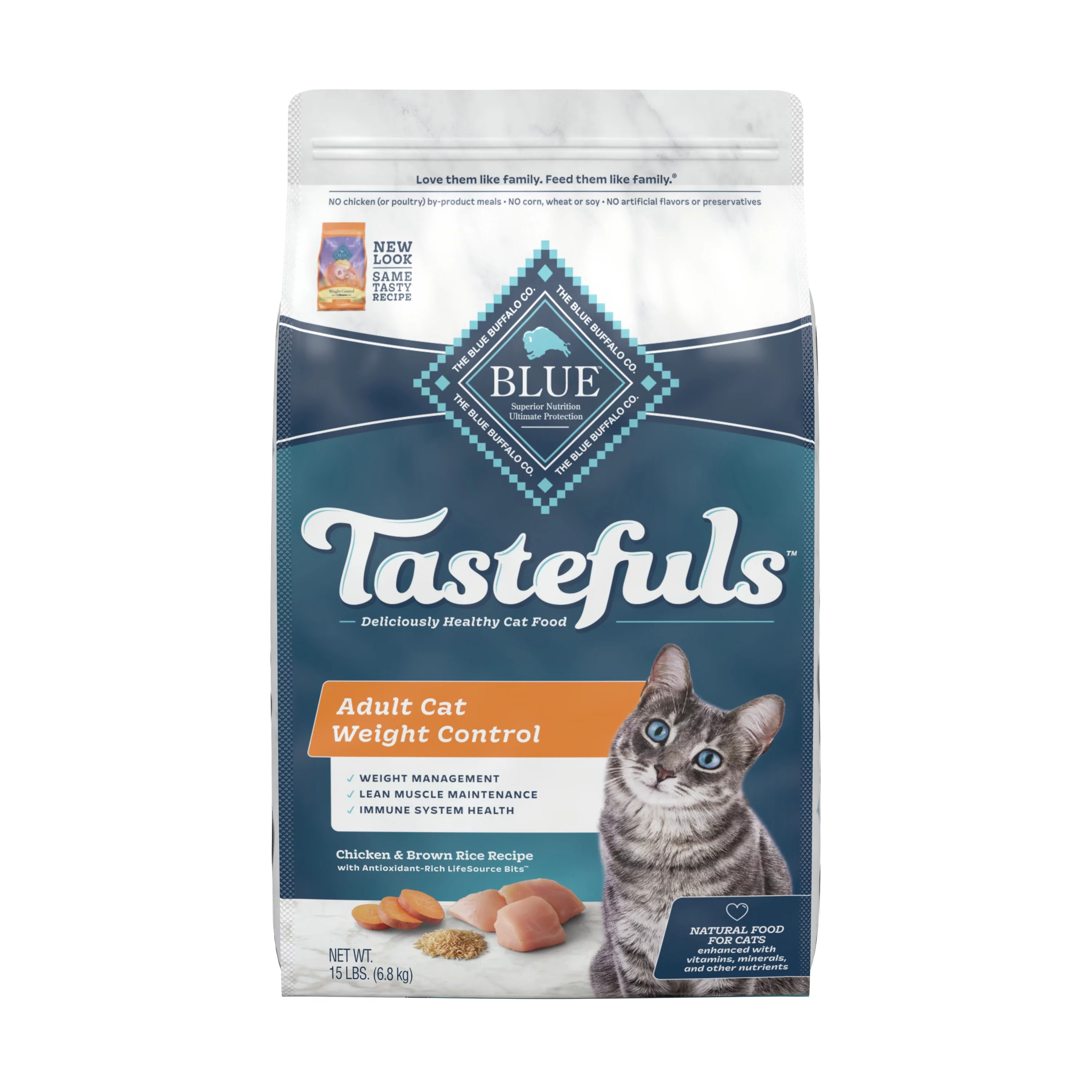 Blue Buffalo Tastefuls Weight Control Natural Adult Dry Cat Food, Chicken 15lb bag