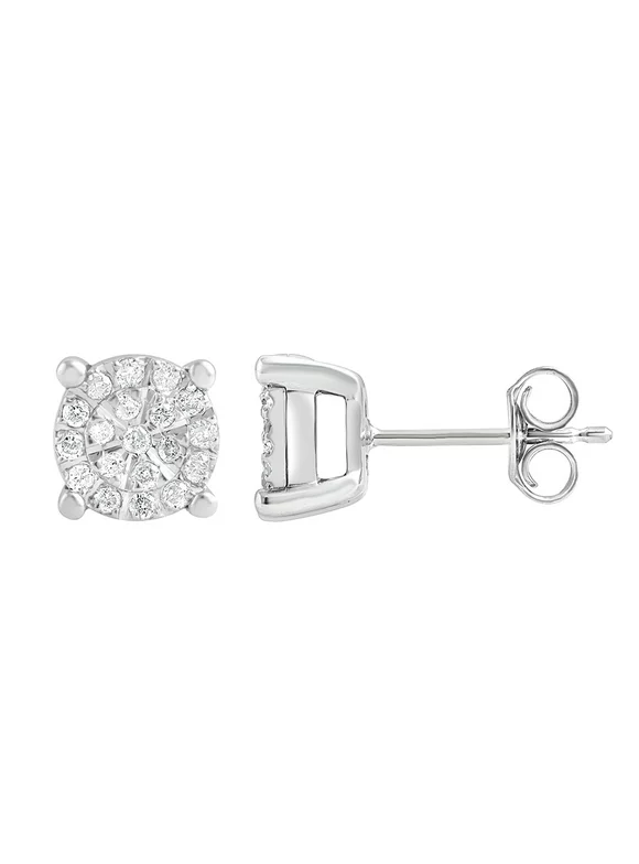 Brilliance Fine Jewelry 1/3 Carat Diamond Sterling Silver Cluster Stud Earrings for Women