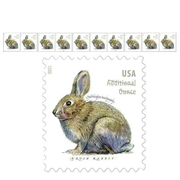 Brush Rabbit \"Additional Ounce\" rate USPS Postage Stamps - 1 Strip of 10 (10 Stamps)