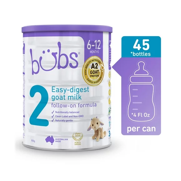 Bubs Goat Milk Follow-On Formula Stage 2, Babies months, Made with Fresh Goat Milk, 28.2 oz