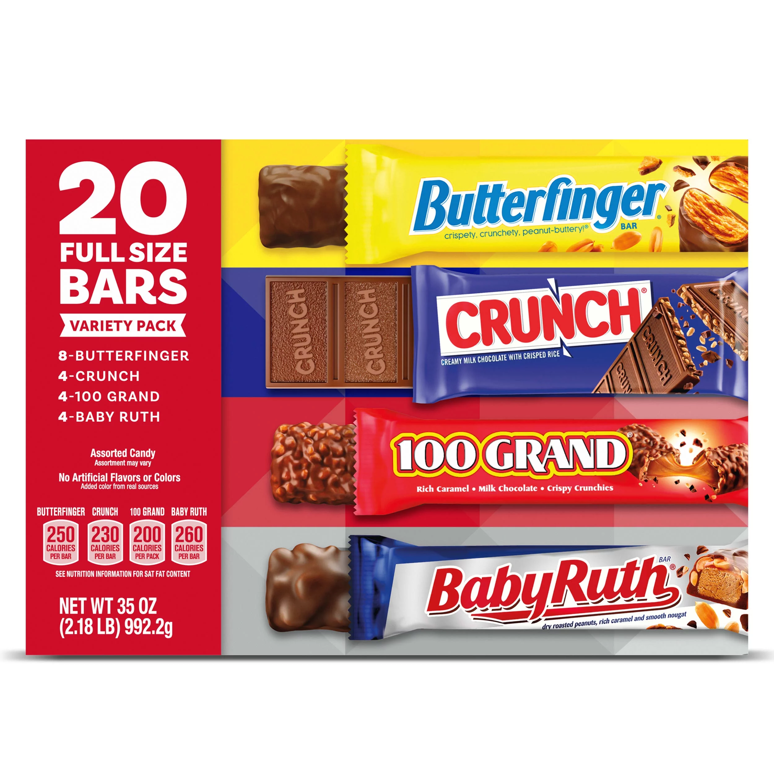 Butterfinger, CRUNCH, Baby Ruth and 100 Grand, Full Size, Easter Basket Stuffers, 20 Pack