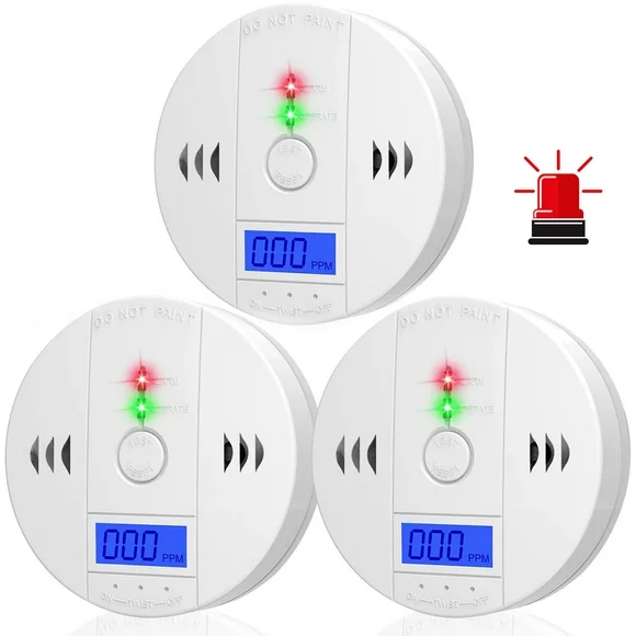 Carbon Monoxide Detector, Carbon Monoxide Alarm, CO Detector with LCD Digital Display, Battery Powered, 3 Pack