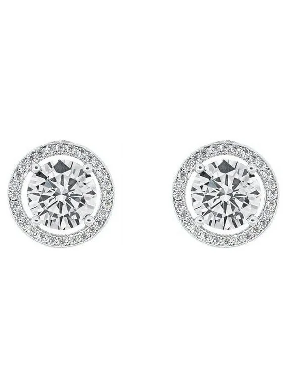 Cate & Chloe Ariel 18k White Gold Halo Stud Earrings | Silver CZ Earrings for Women, Gift for Her