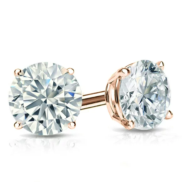 Cate & Chloe Mia 18k Rose Gold Plated Stud Earrings | 1CT Round Cut Simulated Diamond Sterling Silver Stud Earrings, Crystal Earrings for Women