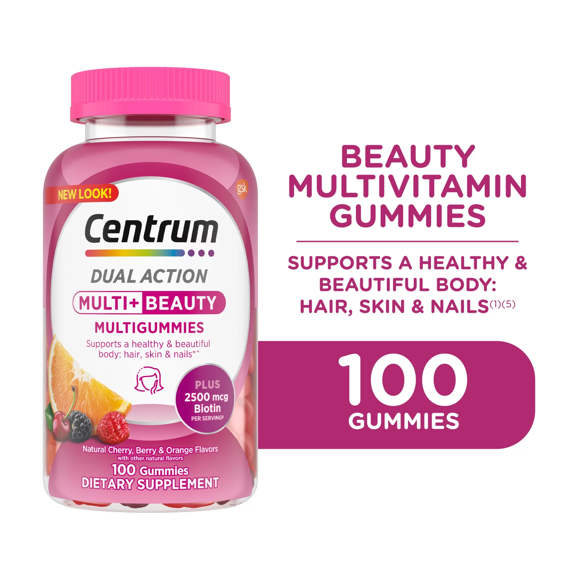 Centrum Multi Plus Beauty Gummy Vitamins for Women, Fruit, 100 Count
