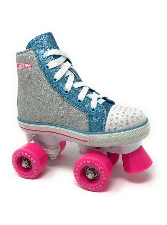 Chicago Skates Girls Quad Glitter Roller Skates with Lights – Size J11