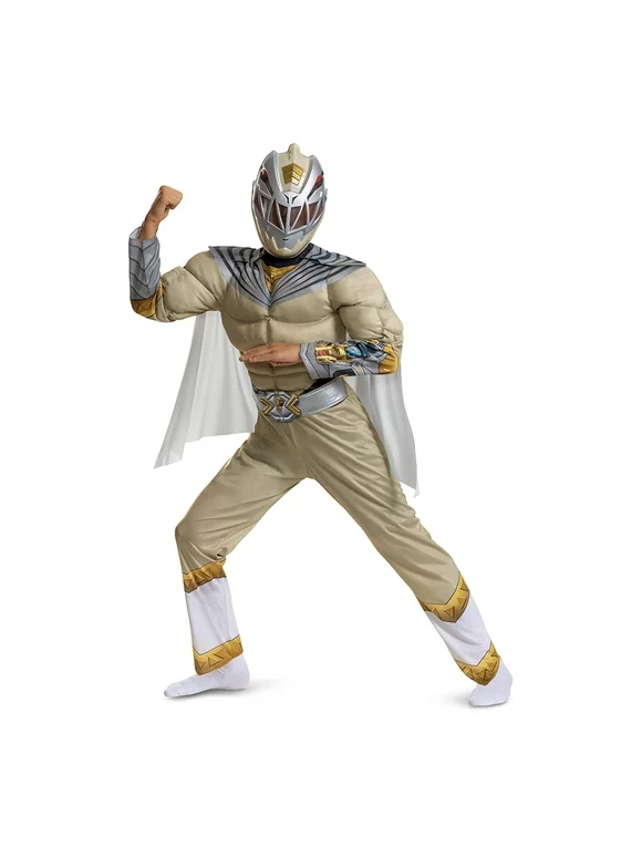 Child Boys Size Medium (8-10) White Zenith Ranger Classic Muscle Halloween Child Costume Power Rangers Cosmic Fury, Disguise