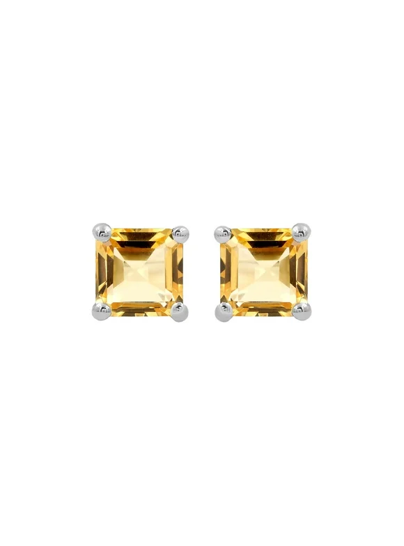 Citrine Stud 5mm Asscher-Cut Solitaire Sterling Silver Citrine Earrings