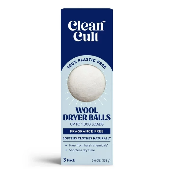 Cleancult Dryer Balls, Organic Wool, Reusable, Reduces Wrinkles, Unscented, 3 Count