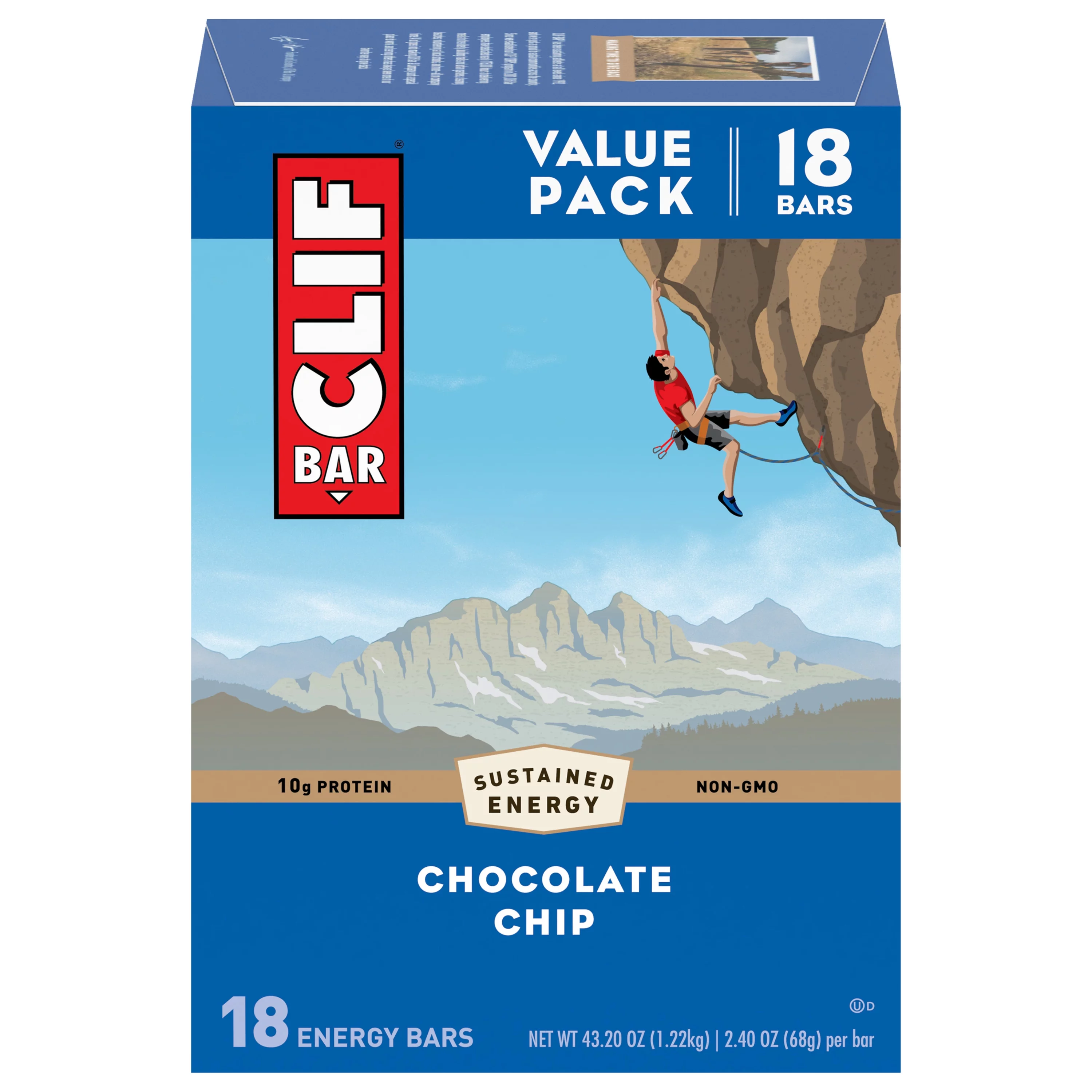 Clif Bar - Chocolate Chip - Made with Organic Oats - Plant Based - Energy Bars - 2.4 oz. (18 Pack)