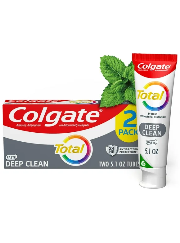 Colgate Total Deep Clean Toothpaste, Whitening Toothpaste, Mint, 2 Pack, 5.1 Oz Tubes
