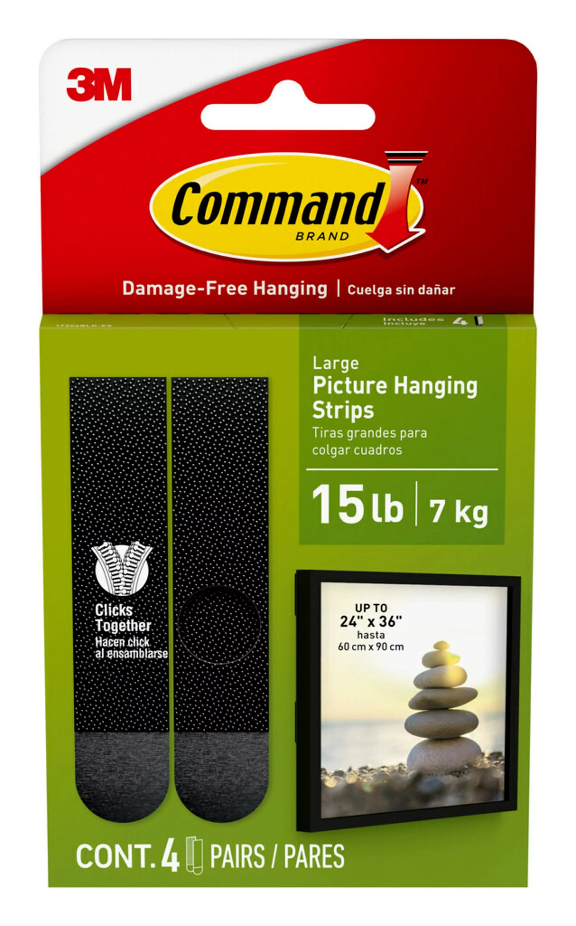 Command Large Picture Hangers, Black, Damage Free Hanging of Dorm Decor, 4 Pairs