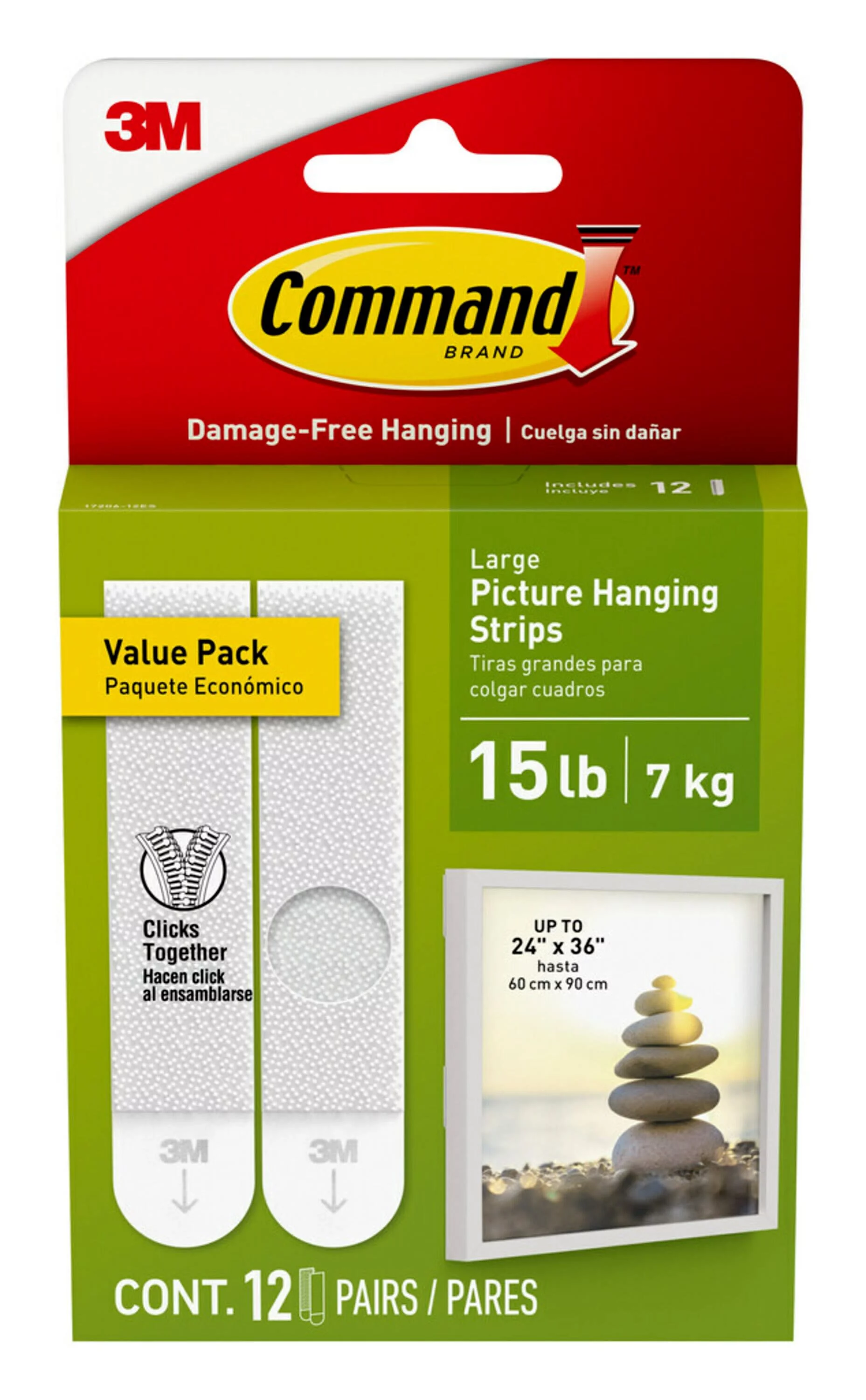 Command Large Picture Hangers, White, Damage Free Hanging of Dorm Decor, 12 Pairs