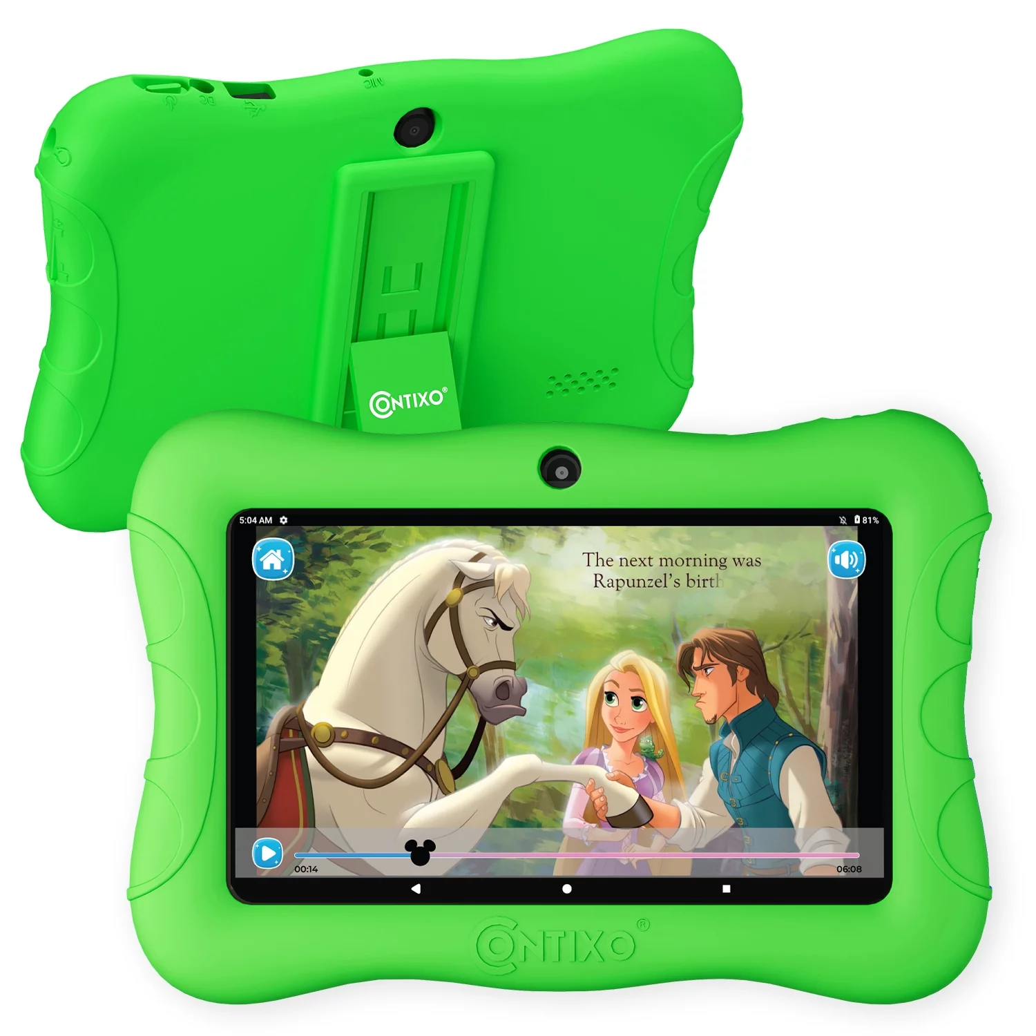 Contixo Kids Tablet with over $150 value of pre-installed Teacher Approved Apps, Android, 7", 32GB Storage, Learning Tablet with Parental Control, Kid-Proof Protective Case, age 3-8, V9-3-32-Green