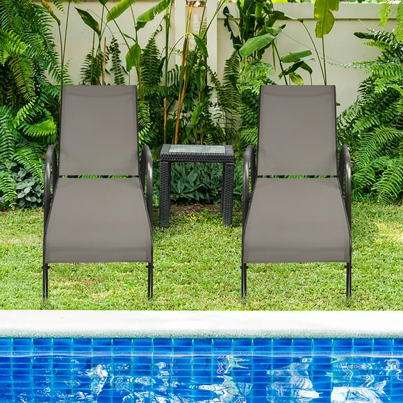 Costway 2 PCS Patio Lounge Chair Chaise Adjustable Reclining Armrest Brown