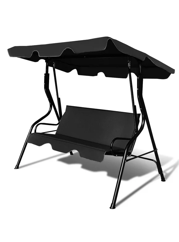 Costway Patio 3 Seats Canopy Swing Glider Hammock Cushioned Steel Frame Outdoor Black