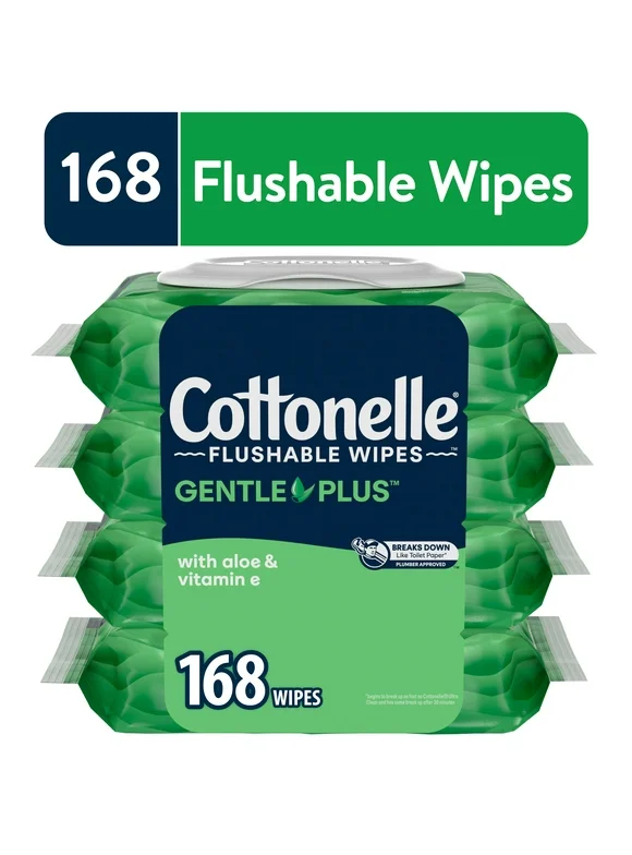 Cottonelle Gentle Plus Flushable Wipes, 4 Flip-Top Packs