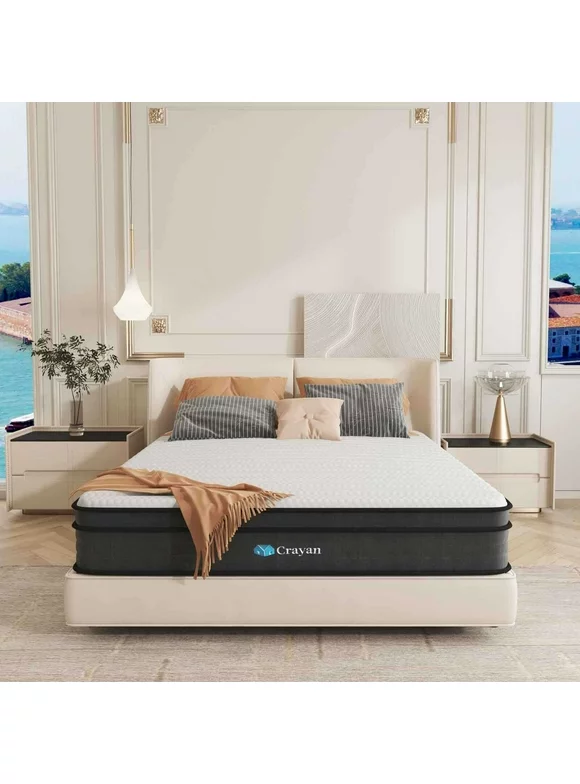 Crayan Queen Mattress, Memory Foam Mattress Queen Size, 10 Inch Hybrid Mattress in a Box with Individual Pocket Spring for Motion Isolation & Silent Sleep, CertiPUR-US, 100 Nights Trial