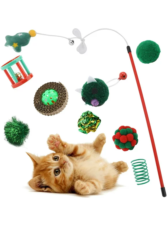 Cute Paws Christmas Cat Toy Stocking Gifts Set,Cat Kitten Interactive Toy, Cat Catnip Toys for Indoor with Ball, Mouse, Bell, Catnip Toys, Crinkle Balls