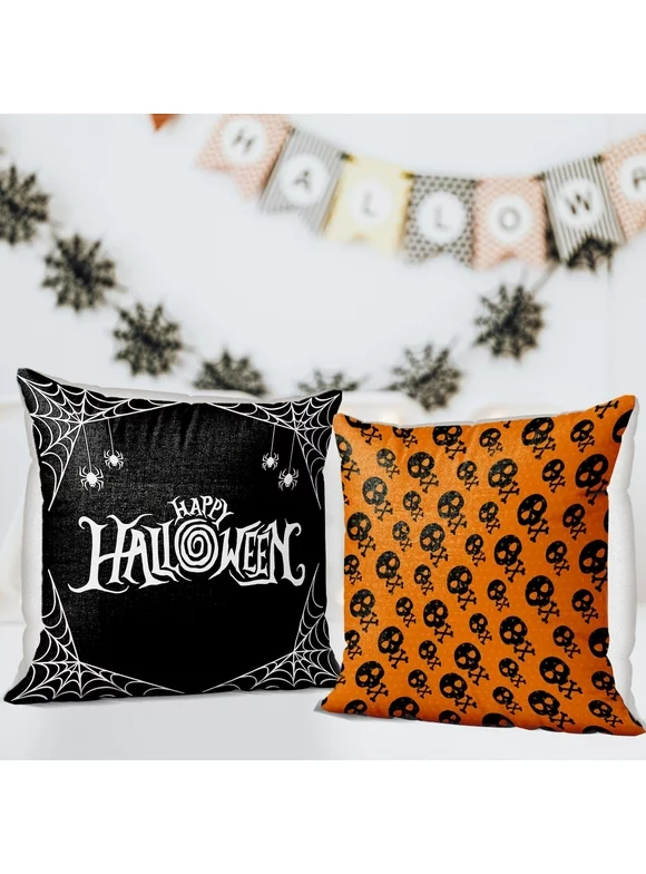 DecorX Halloween Throw Pillows - 2 Pack with Inserts Spooky Indoor Decorations 13 x 13 inches