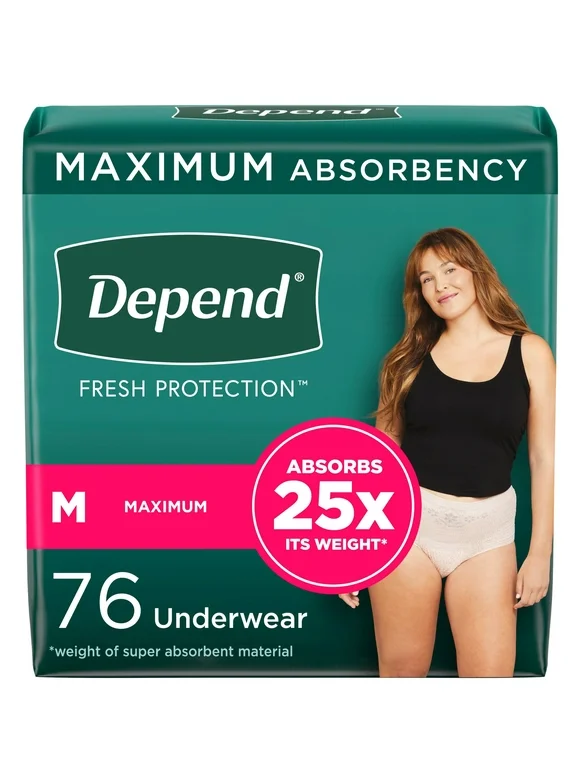 Depend Fresh Protection Women's Adult Postpartum Incontinence Underwear, M, Blush, 76 Count