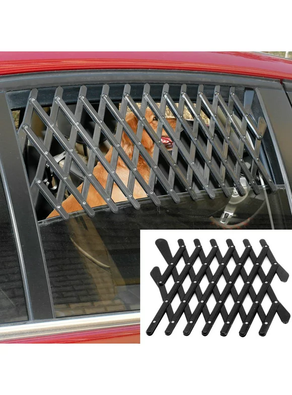 Dog Window Guard Gate Vent - Expandable Car Window Ventilation Safe Guard Grill Large, Beige)