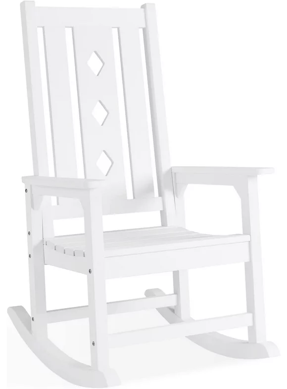 EFURDEN Rocking Chair Over-Sized, Weather Resistant Patio Rocker for Adults, Smooth Rocking Chair for Indoor and Outdoor, 380lbs Load (White)
