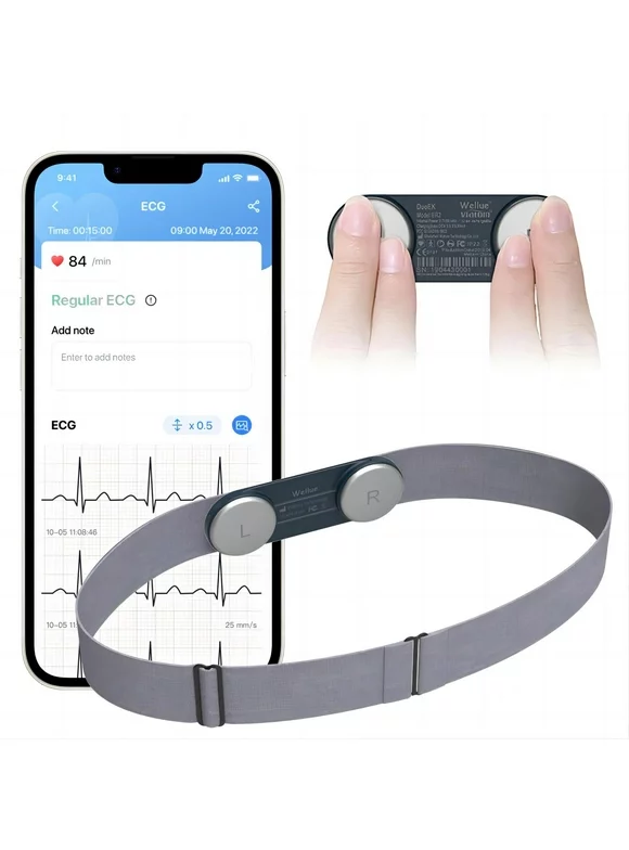 EKG ECG Monitor,Portable Heart Health Monitoring Devices with Chest Strap,Heart Rate Tracker,30s-15mins Recording,Free App for iOS and Android,DuoEk