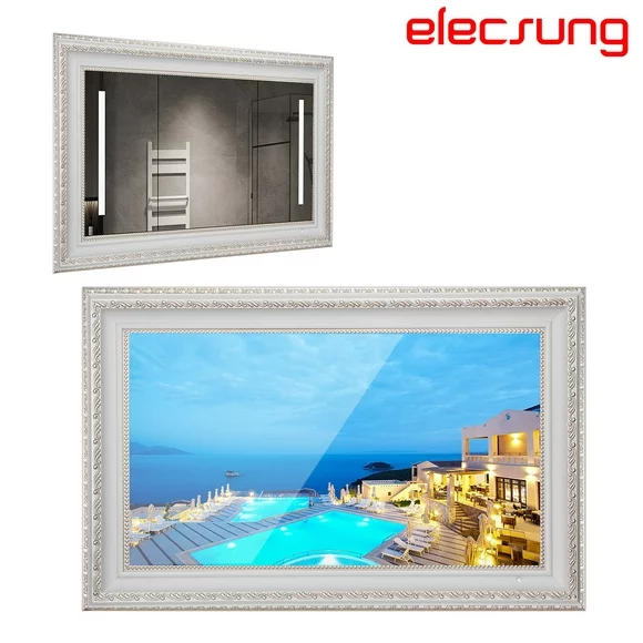 Elecsung 22" inches Magic Smart Mirror webOS LED TV Ivory White Color Frame Waterproof Television Hotel Decoration Spa