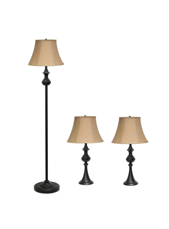 Elegant Designs 3-Pack Traditionally Crafted Lamp Set, Restoration Bronze (Two 26" Table Lamps, One 60" Floor Lamp)
