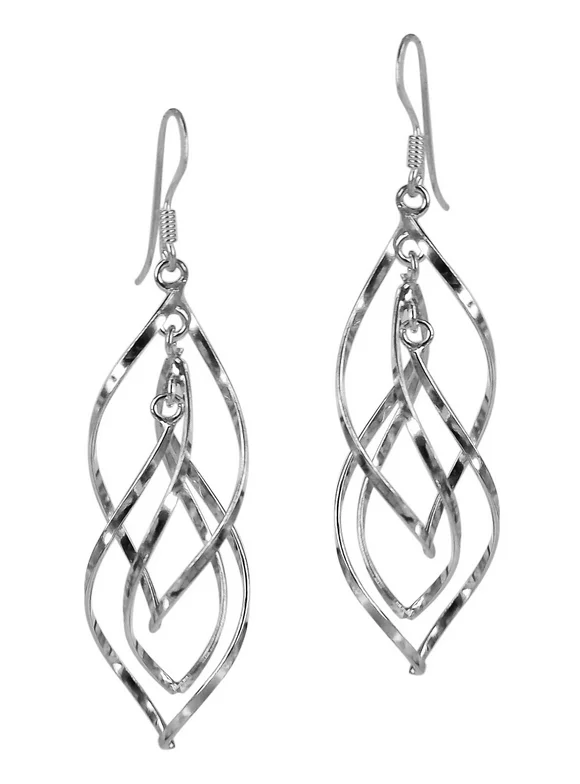 Elegantly Twisting Sterling Silver Dangle Earrings