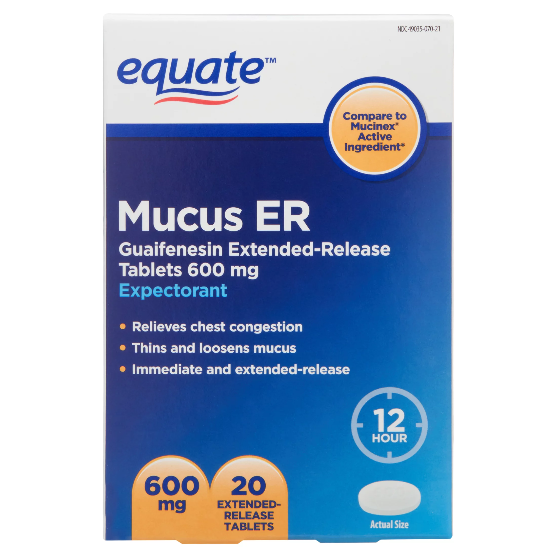 Equate Mucus ER Extended-Release Tablets, 600 mg, 20 Count
