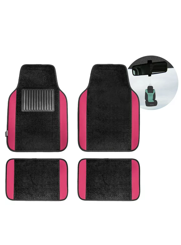 FH Group Carpet Non Slip Pink Car Floor Mats, Universal Fit 4pc Full Set with Air Freshener