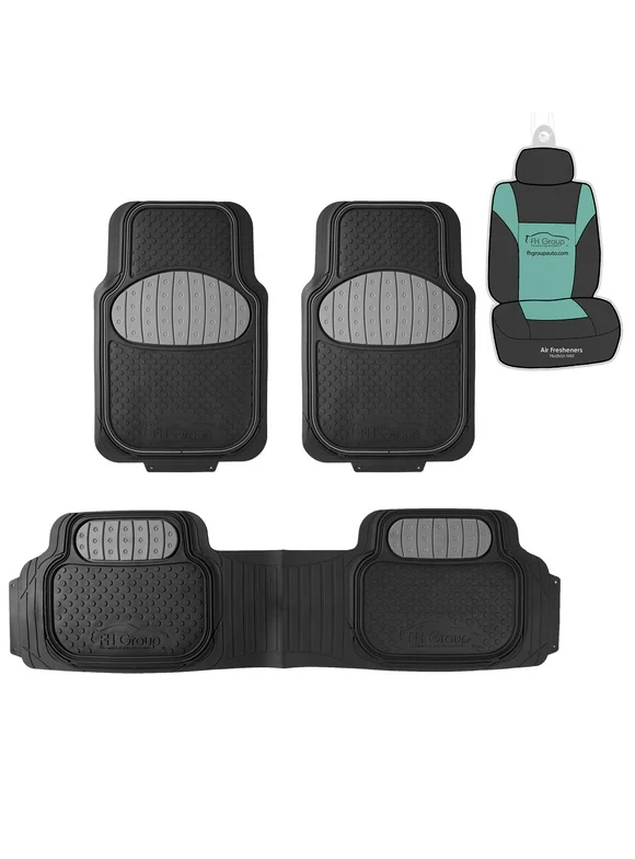 FH Group Climaproof Rubber Gray Car Floor Mats, Universal Fit 3pc Full Set with Air Freshener