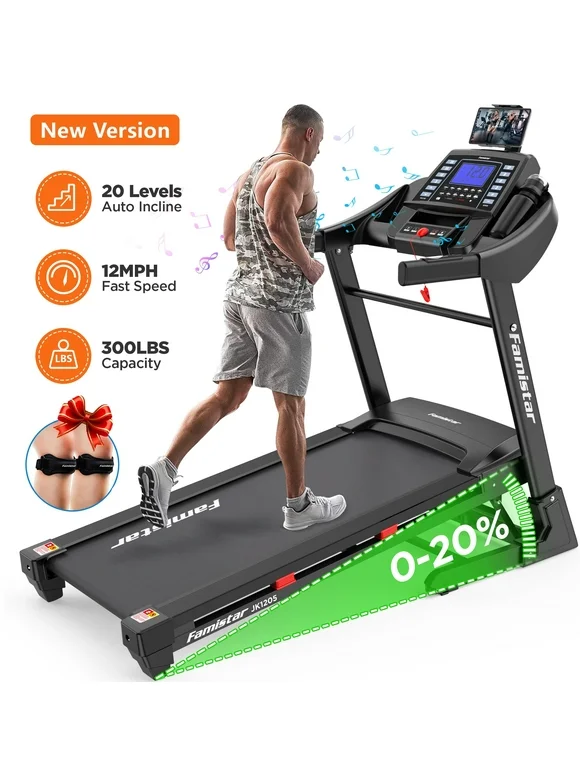 Famistar 4 HP Electric Folding Treadmill with Bluetooth, LED Display for Home Jogging and Walking, Adjustable 20% Incline, Heart Pulse System, Easy Assembly for Home
