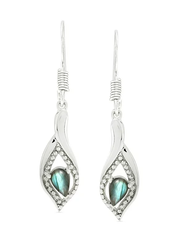 FashionQ Retail 0.9 Ctw .925 Sterling Silver Blue Color Labradorite Dangling Earrings