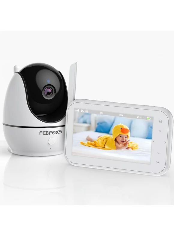 Febfoxs Baby Monitor 1080P with Camera & Audio, 4.3" LCD Screen Pan&Tilt&Zoom, Two-Way Talk, Auto Night Vision,Tem-Sensor, No Wifi