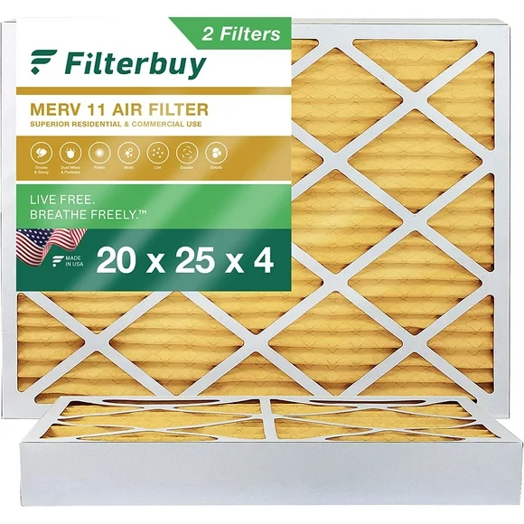 Filterbuy 20x25x4 MERV 11 Pleated HVAC AC Furnace Air Filters (2-Pack)