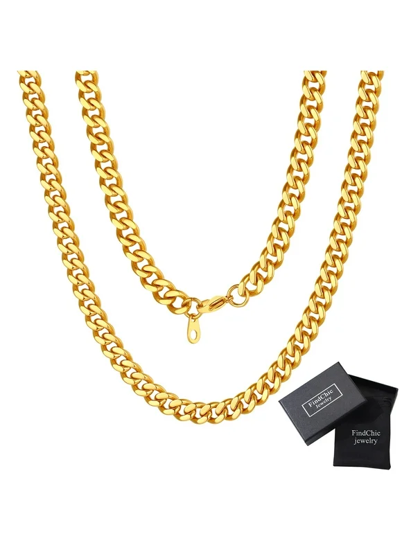 FindChic Curb Link Chains for Men Necklace Chunky Boys Gold Rope Neck Chain, 7MM/18Inch