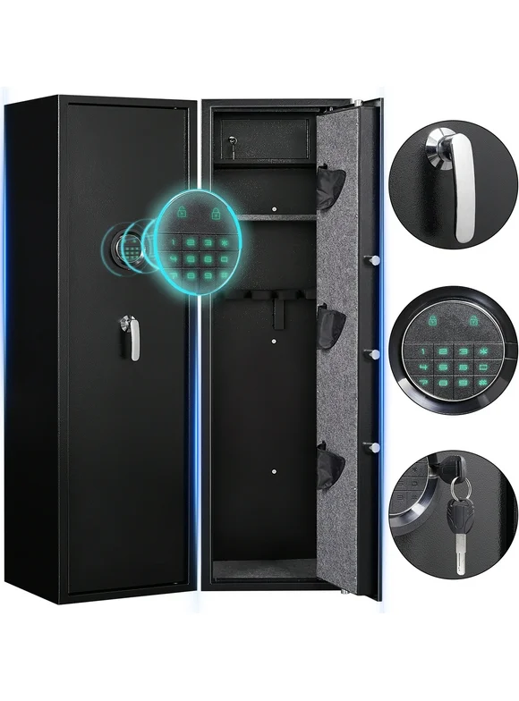 Foorsun Digital Lock Gun Safes, Rifle Safe Long Gun Safe for Home, Quick & Easy Access Gun Cabinets for Home Rifle and Pistols with Adjustable Gun Rack & Removable Shelf