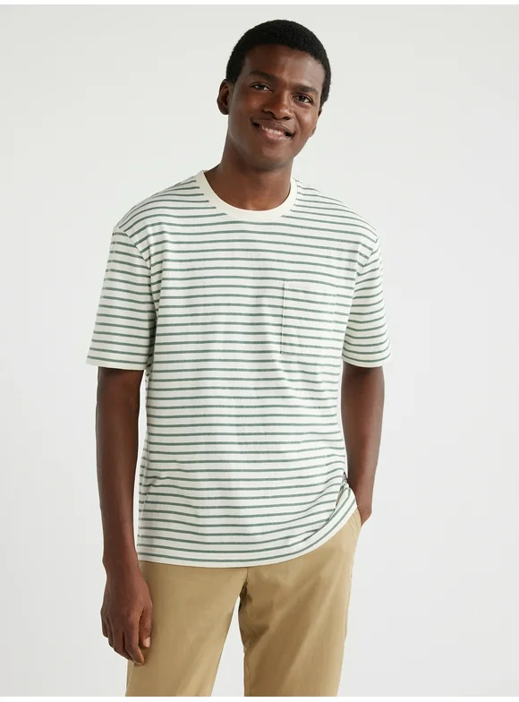 Free Assembly Men's Oversized Pocket Tee with Short Sleeves, Sizes S-3XL