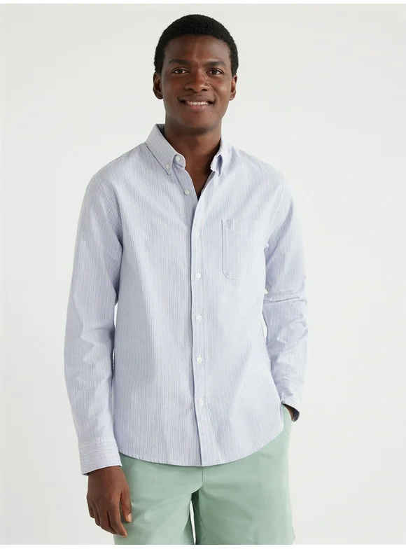Free Assembly Men's Oxford Shirt with Long Sleeves, Sizes S-3XL